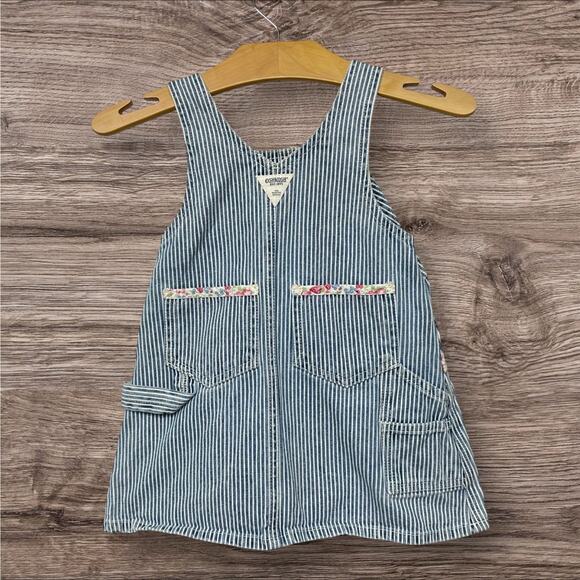 Vtg 80s OSH KOSH BGosh Jumper Overalls Dress Cotton Striped Floral Piping 18 mo - Picture 2 of 16
